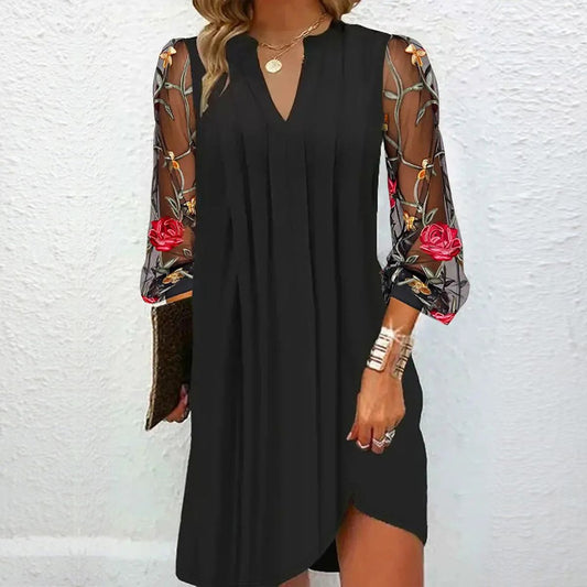 Javea | Vestido elegante con mangas bordadas