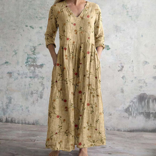Adriana | Vestido largo con estampado floral vintage