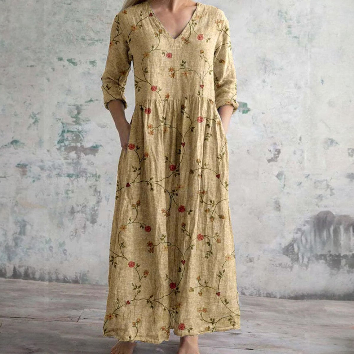 Adriana | Vestido largo con estampado floral vintage