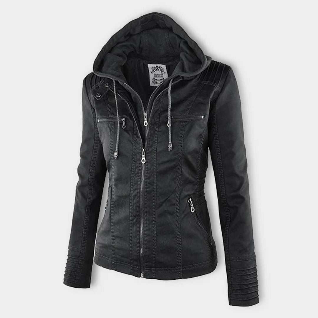 Paula | Chaqueta de cuero moderna con capucha