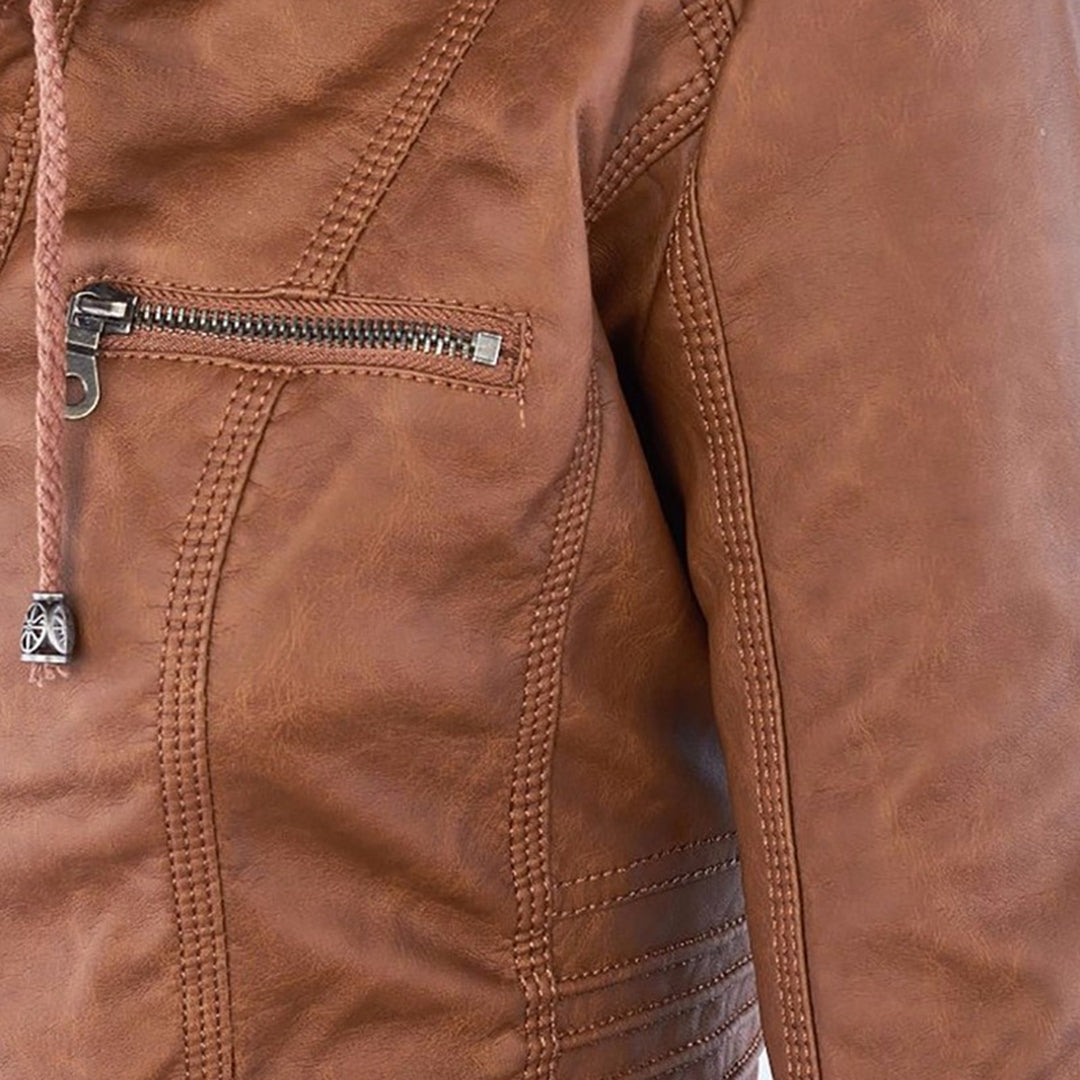 Paula | Chaqueta de cuero moderna con capucha