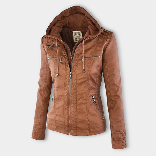 Paula | Chaqueta de cuero moderna con capucha