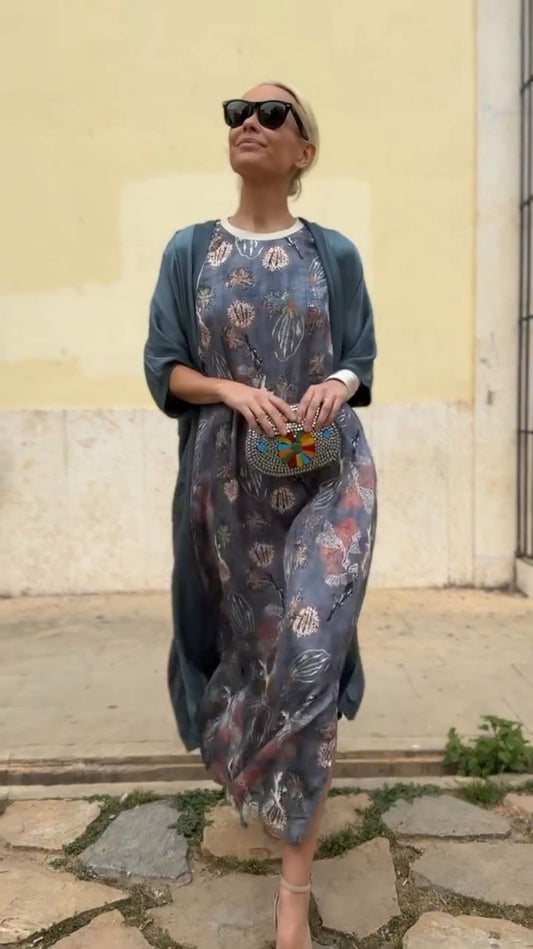 Floralia | Elegante vestido largo con chal a juego