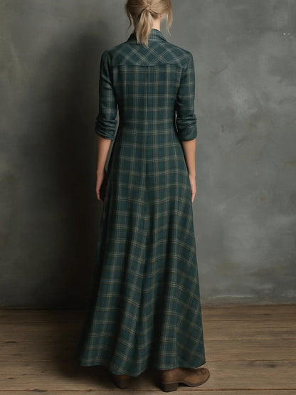 Soraya | Vestido largo a cuadros verde