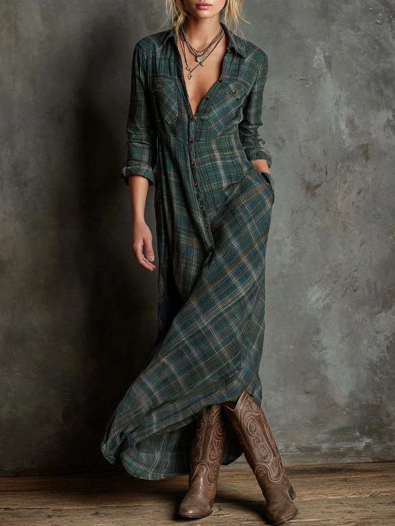 Soraya | Vestido largo a cuadros verde
