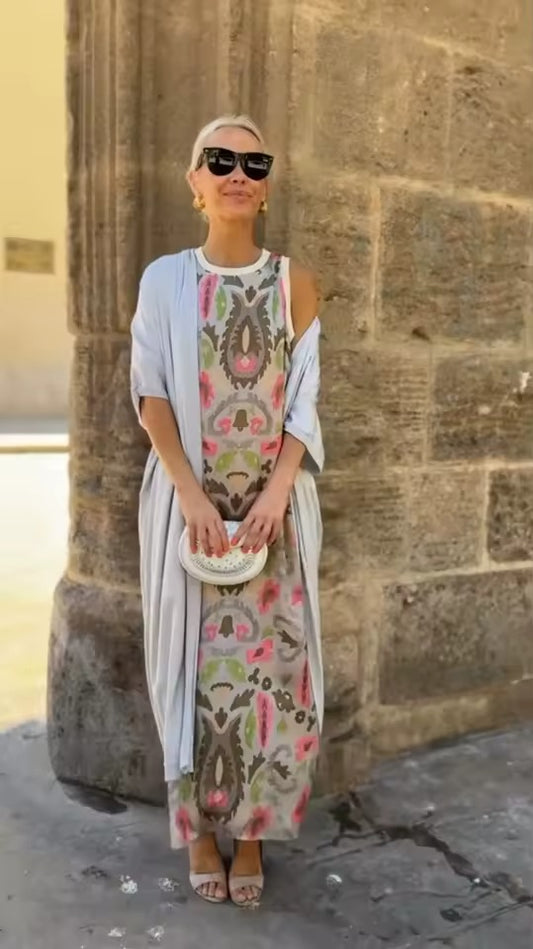Índigo | Elegante vestido largo con chal a juego