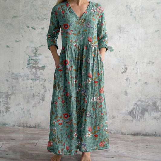 Adriana | Vestido largo con estampado floral vintage