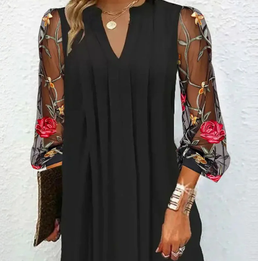 Javea | Vestido elegante con mangas bordadas